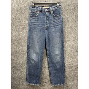 Levis Ribcage Straight Ankle Jeans Womens 27x29 Blue Button Fly High Rise Denim